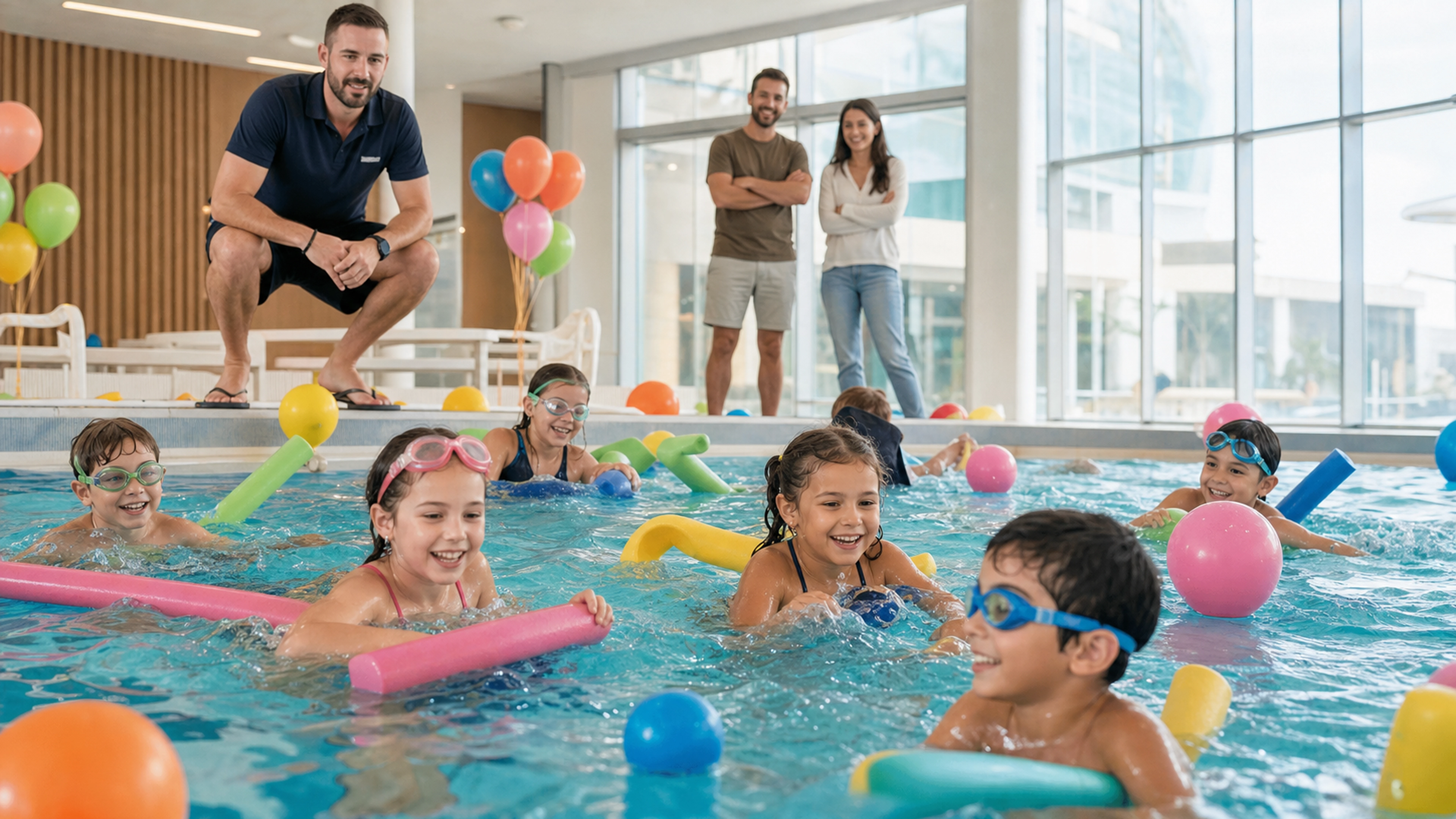 Anniversaire d’enfants encadré dans le bassin d’un centre aquatique