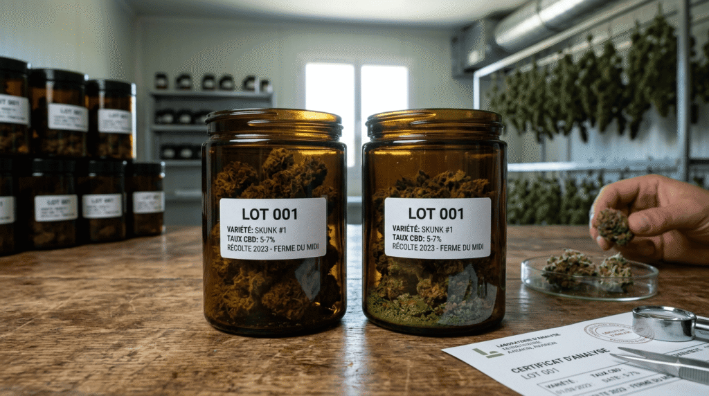Fleurs de CBD identifiées par lot avec certificat d’analyse