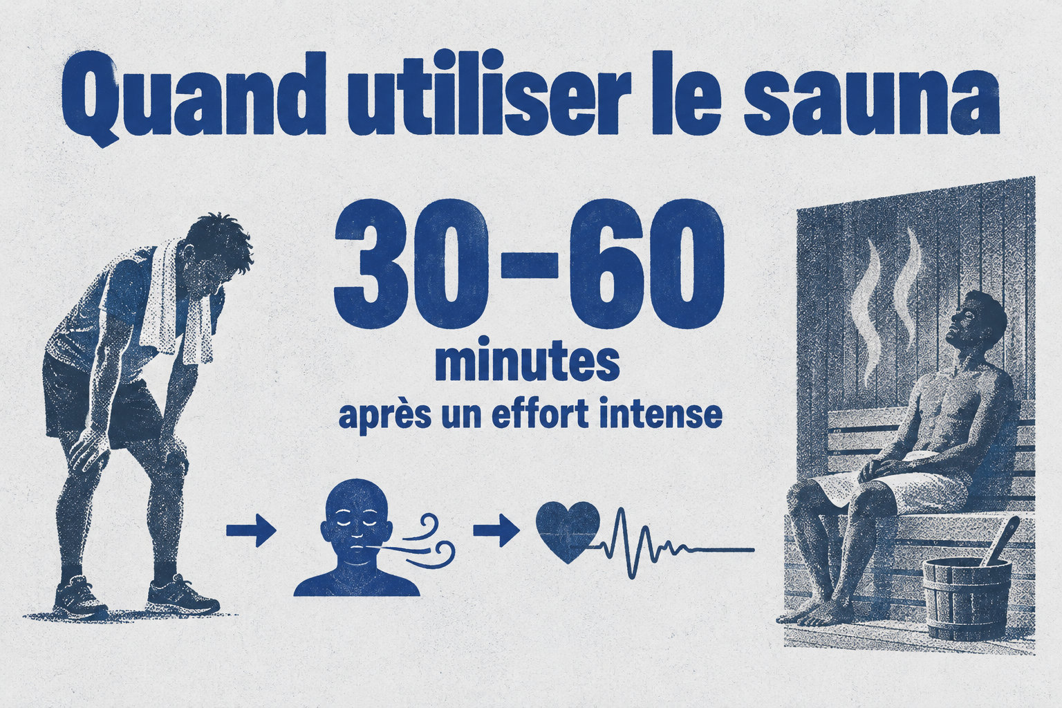 Après un effort intense, attendez de 30 à 60 minutes avant d’utiliser le sauna, le temps que la respiration et la fréquence cardiaque se calment.